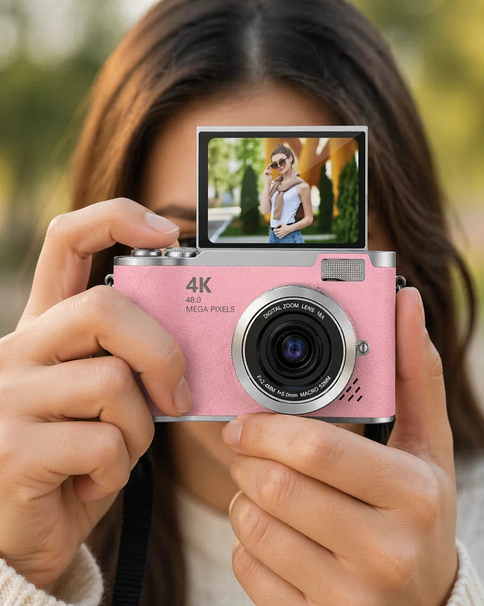 48 MP Vlog Kamera 1080P Video Flip Screen Uzun Pil Ömrü Selfie Kamera