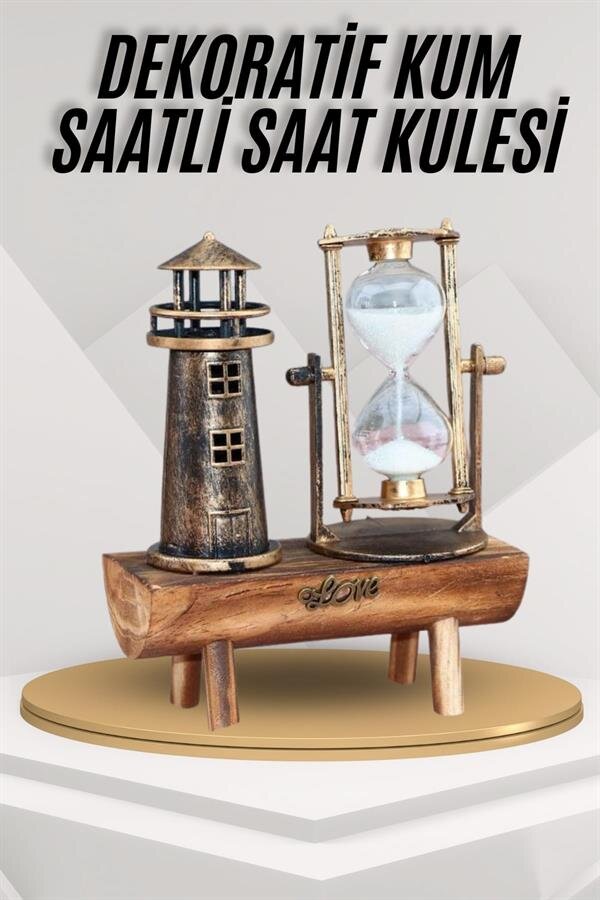 Deniz Feneri Kum Saati Ahşap Görünümlü Vintage Tarz Biblo