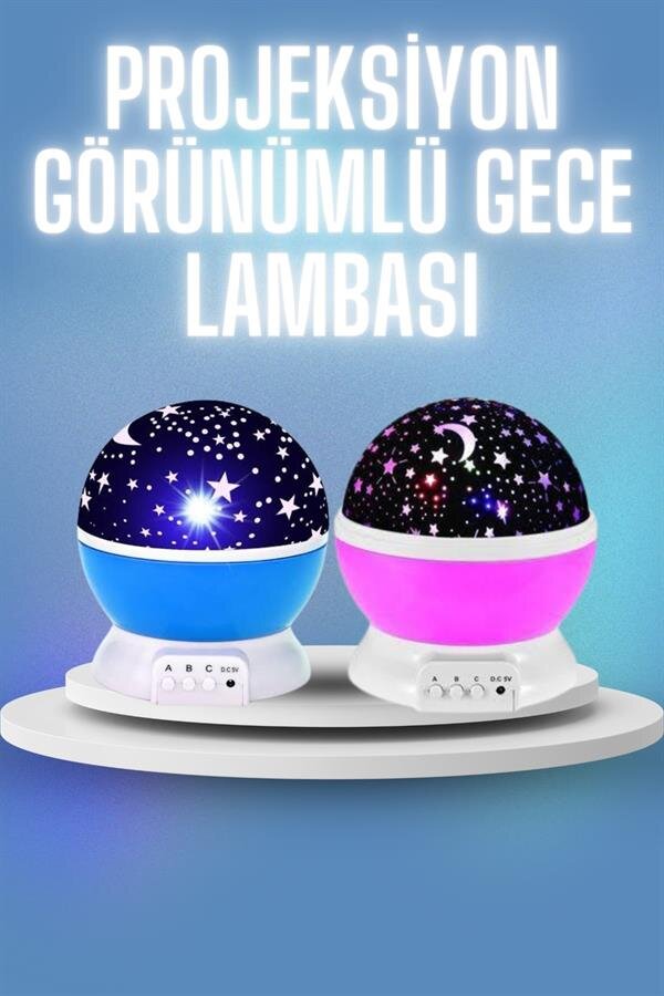 Renkli Yıldızlı Gökyüzü Projeksiyon Gece Lambası Pilli ve USB Kablolu