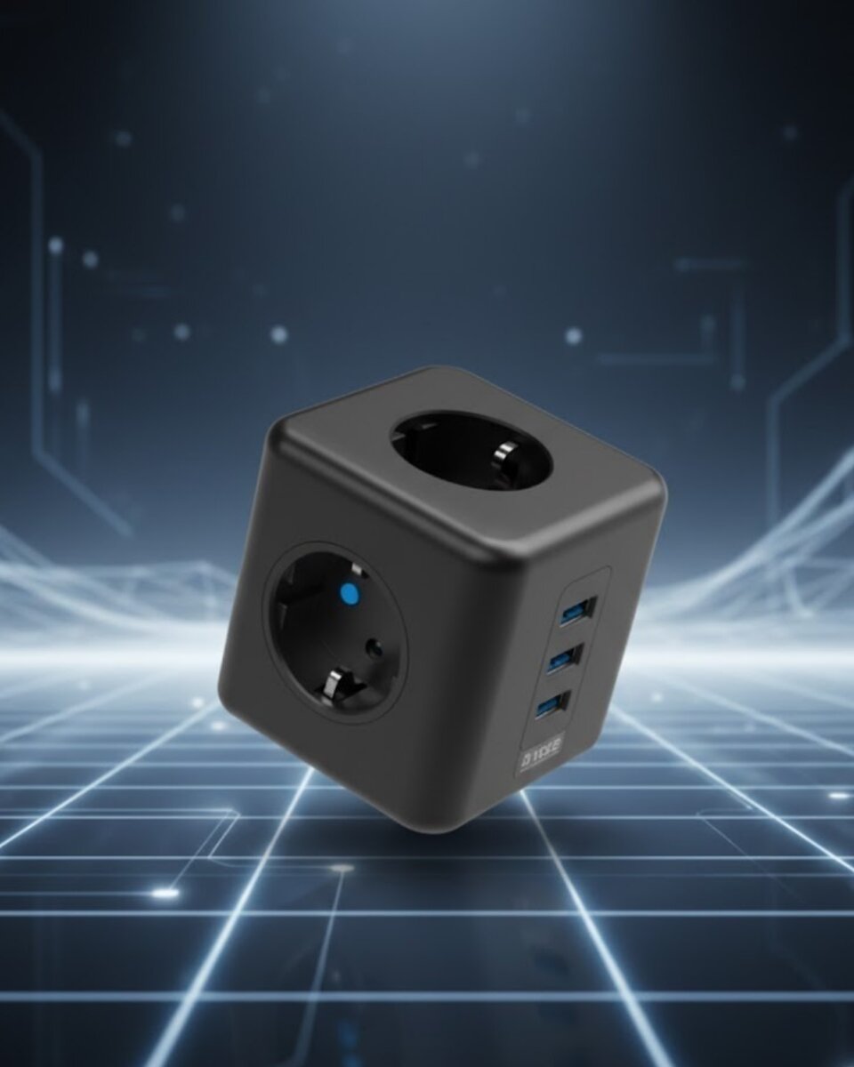 Elektronik Cihazlar İçin Akım Korumalı 3 Prizli USB’li Küp Priz