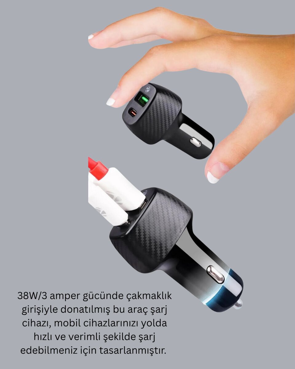 3A Güç Kapasiteli USB & Type-C Çakmaklık Şarj Adaptörü