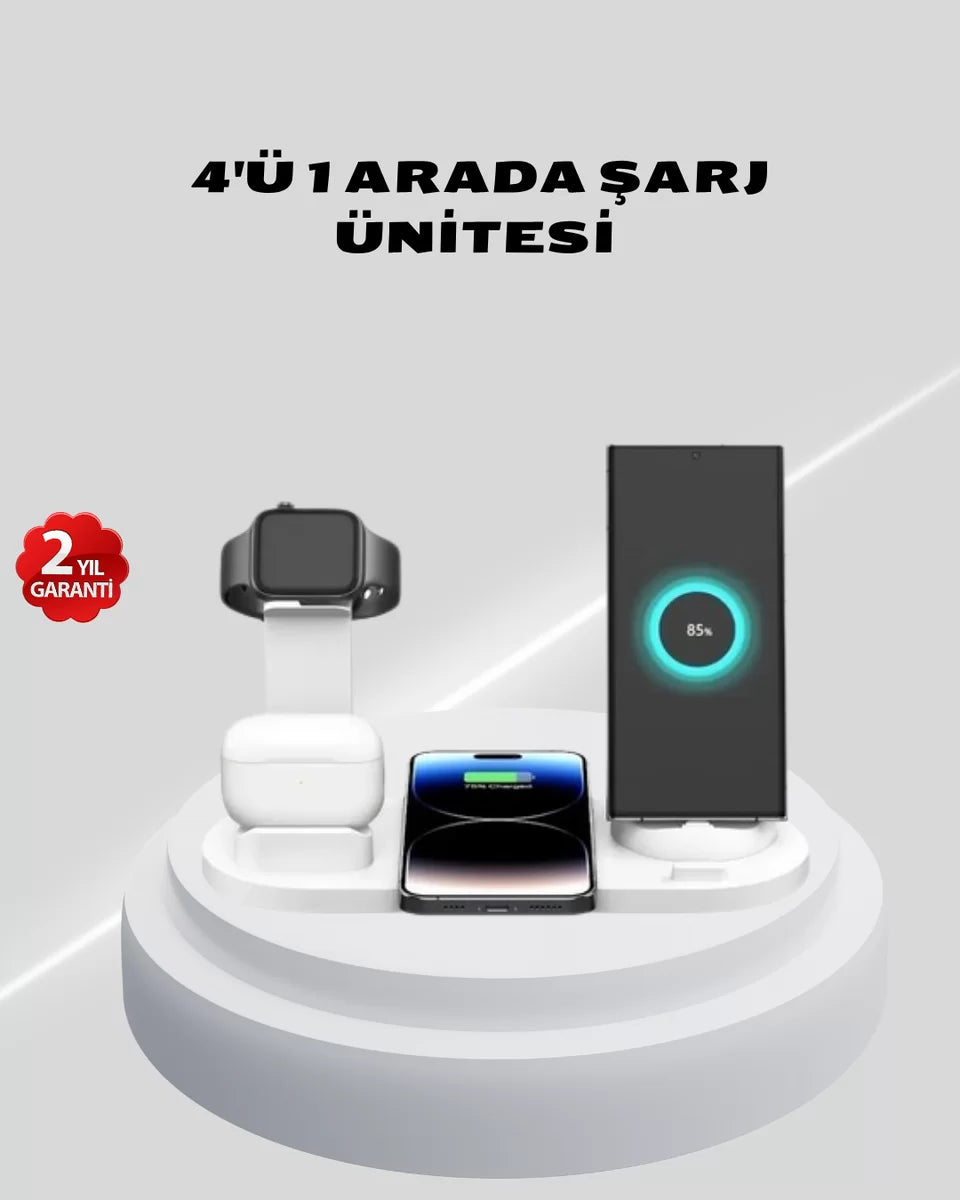 Kablosuz Şarj İstasyonu 4’ü 1 Arada iPhone Watch ve AirPods Uyumlu