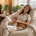 Y&B Co. Avokado Pattern Düğmeli Kadın Pijama Takımı