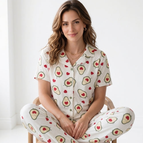 Y&B Co. Avokado Pattern Düğmeli Kadın Pijama Takımı