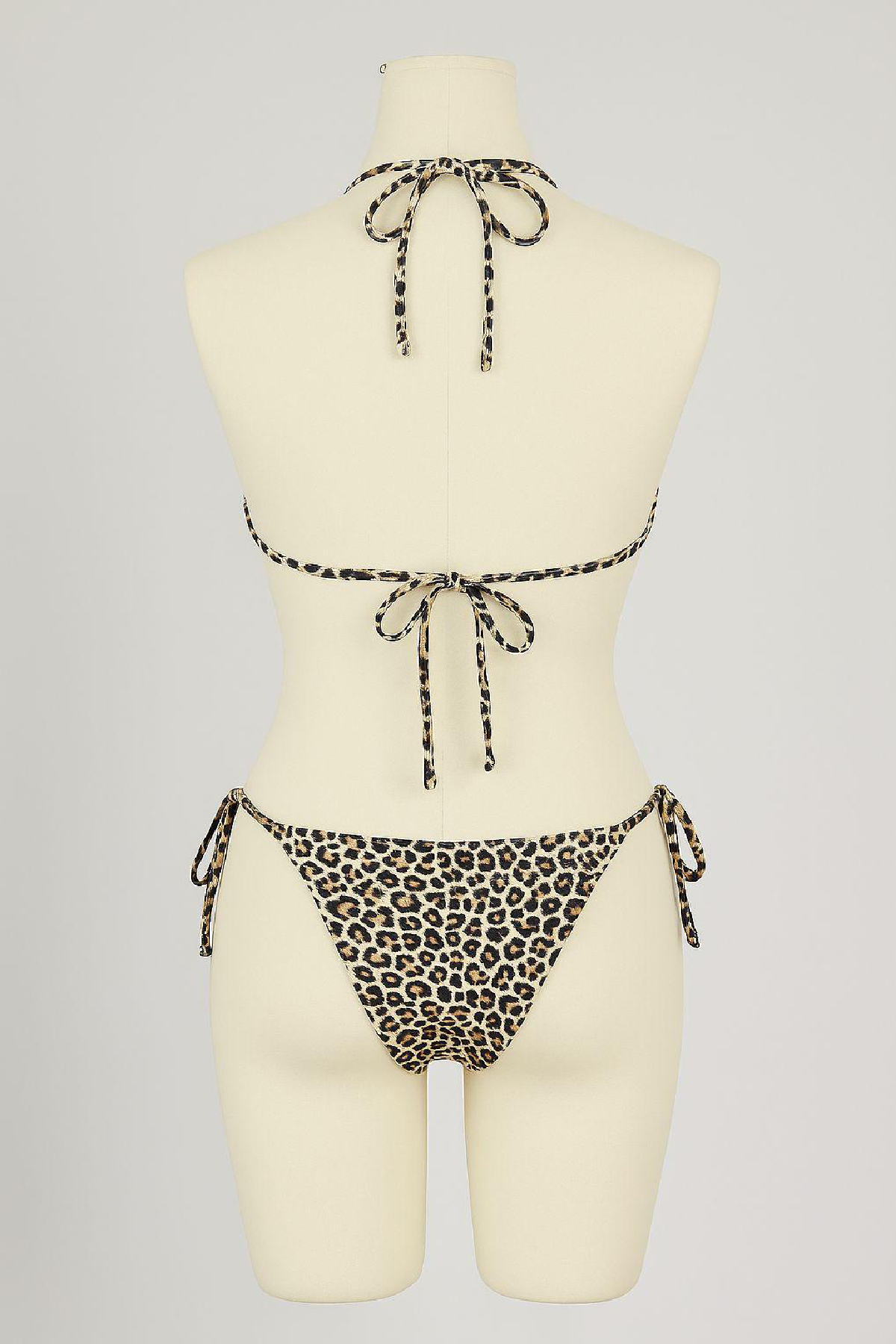 Kadın Siyah ve Leopar Detaylı Yandan Bağlamalı Bikini Takımı