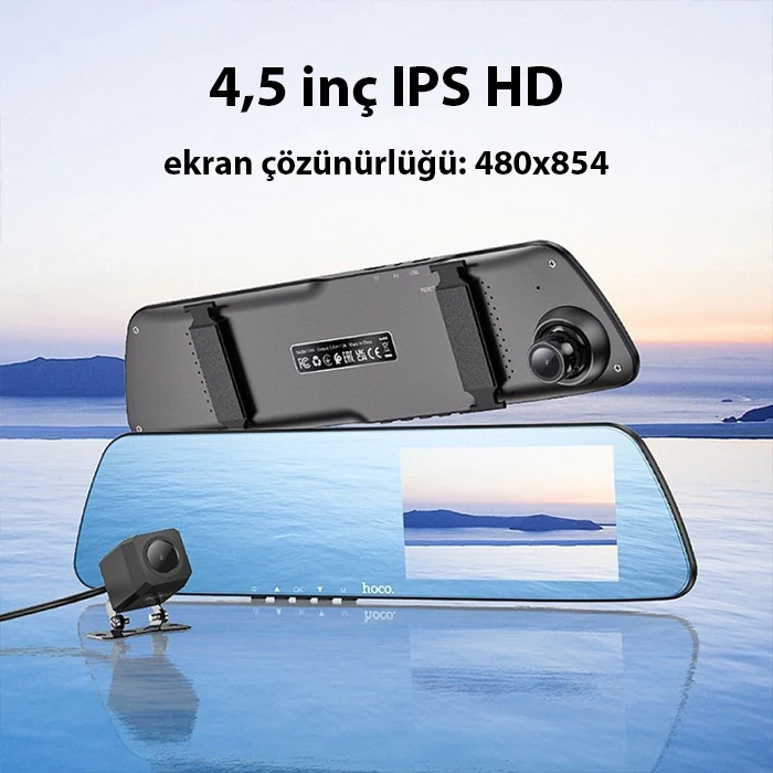 Hoco DV4 DVR Ön Ve Arka Sürüş Kaydedici 45 İnç LCD Dikiz Aynası Araç kamerası