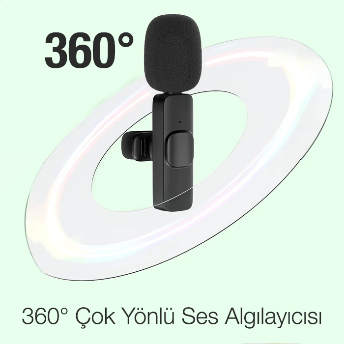 Ally K8 Lightning iPhone Tak Konuş Wireless Kablosuz Mini Yaka Mikrofonu Canlı Yayın Mikrofonu