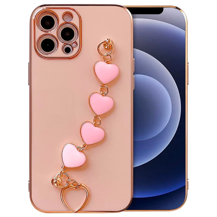 Ally iPhone 12 Pro 6.1inç Kılıf Kalp Bileklik Tutuculu Lüx Silikon Askılı Kılıf