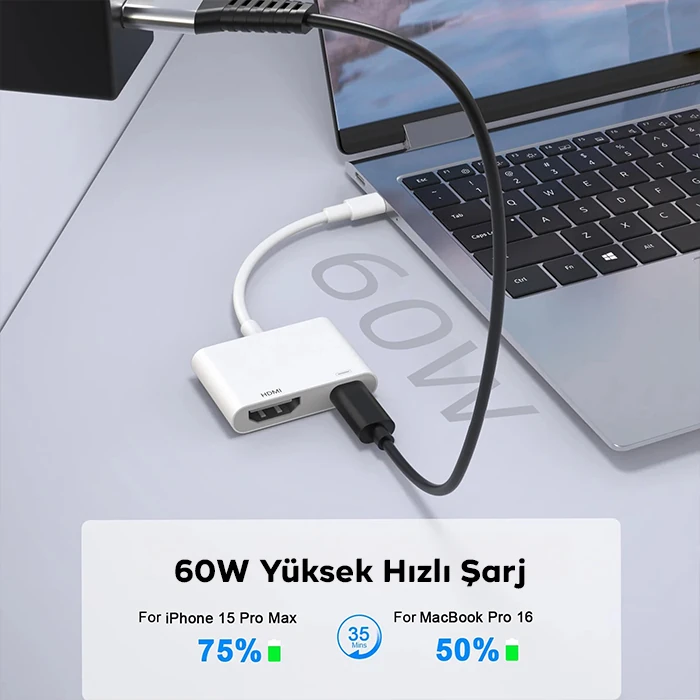ALLY İPhone 15 Type-c to Type-c + HDMI Çevirici Kablo Dijital AV Adaptörü