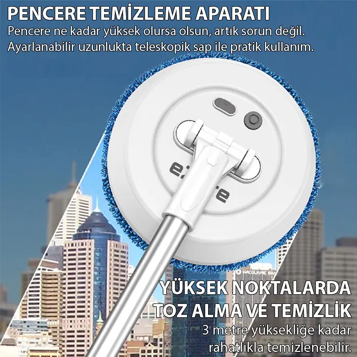 EZERE AA102 Pro Teleskopik Kablosuz Döner Temizlik Fırçası – Cam Tavan Zemin Uyumlu