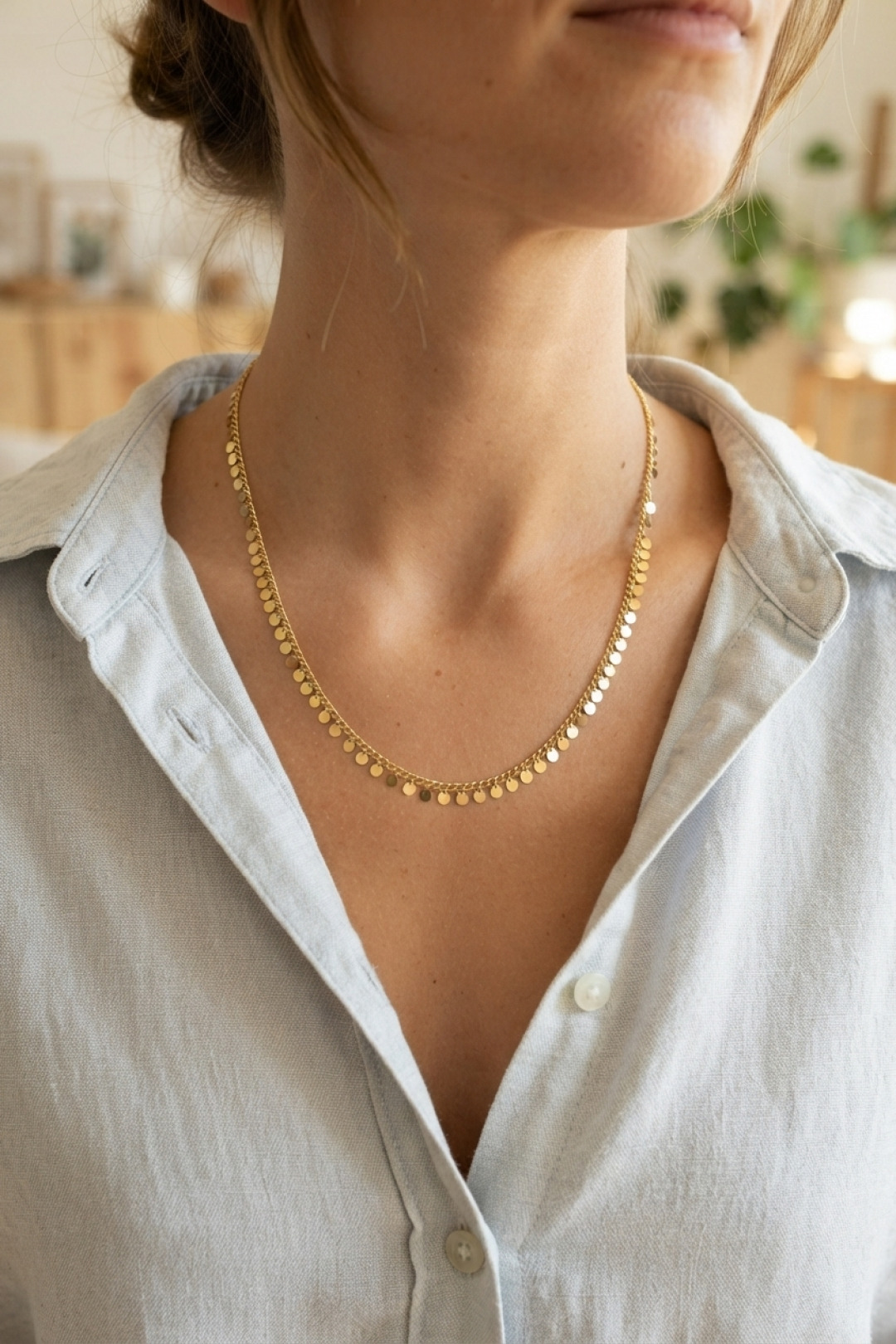 Gold Renk Pul Model 60 cm Kadın Kolye 5886