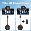 USB+Type-C Apple Kablosuz Wireless Carplay Adaptör Çevirici -Youtube Netflix Tiktok Video Yansıtıcı