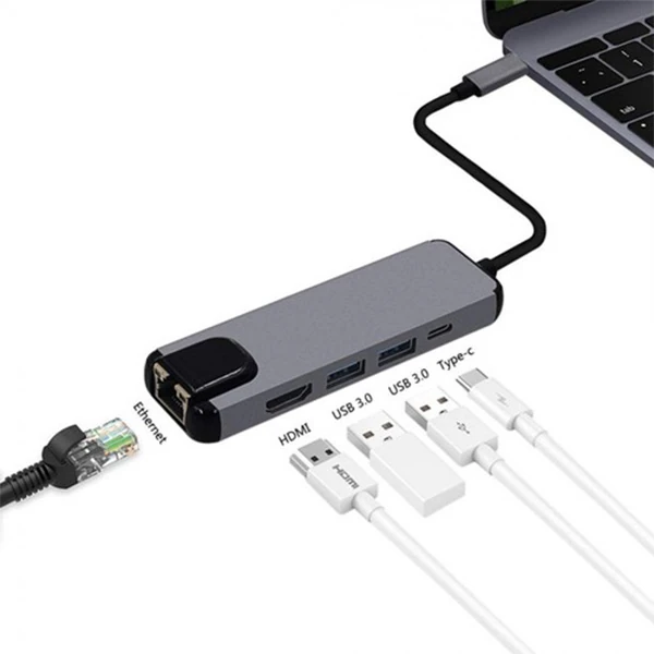 ALLY 5İN1 USB 3.1 Type C To HDMI 2xusb 3.0 RJ45 Ethernet Dönüştürücü Adaptör