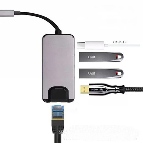 ALLY 5İN1 USB 3.1 Type C To HDMI 2xusb 3.0 RJ45 Ethernet Dönüştürücü Adaptör