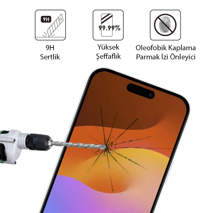 Ally iPhone 15 Full Glue Tempered Kırılmaz Cam Ekran Koruyucu