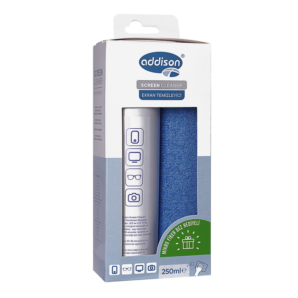 ADDISON 300871 Ekran Temizleyici Sprey 250ml. Microfiber Bez ile Birlikte(1923)