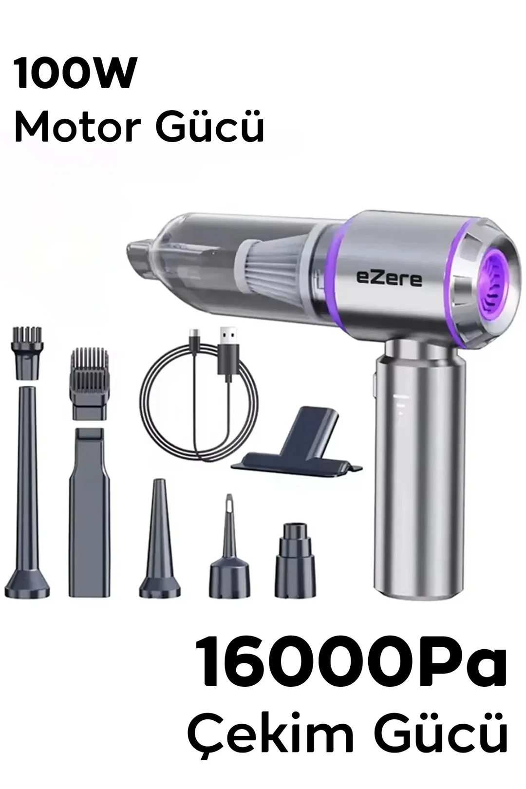 EZERE 16000pa Güçlü Portatif Taşınabilir Vakumlu Kablosuz Üflemeli Mini Araç Süpürgesi