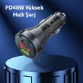 HOCO NZ12B Unimpeded PD48W USB + Type-C Araç Çakmaklı Hızlı Şarj Aleti + Type-C to Type-C Kablo
