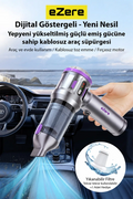 EZERE TurboVac 20000pa Güçlü Dijital Göstergeli Vakumlu Kablosuz Üflemeli Mini Araç Süpürgesi