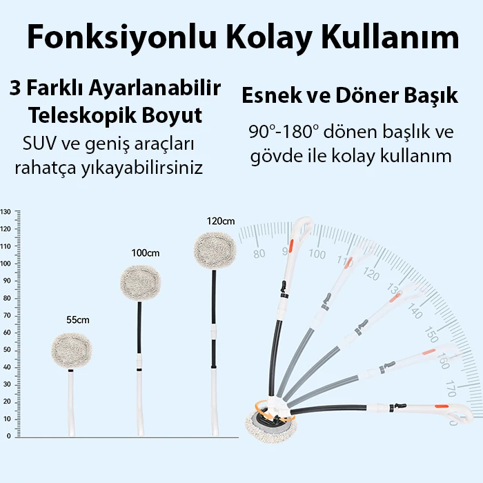 ALLY LS-443 Teleskopik Mikrofiber Araba Yıkama Fırçası Uzun Saplı Fırçası Oto Mopu