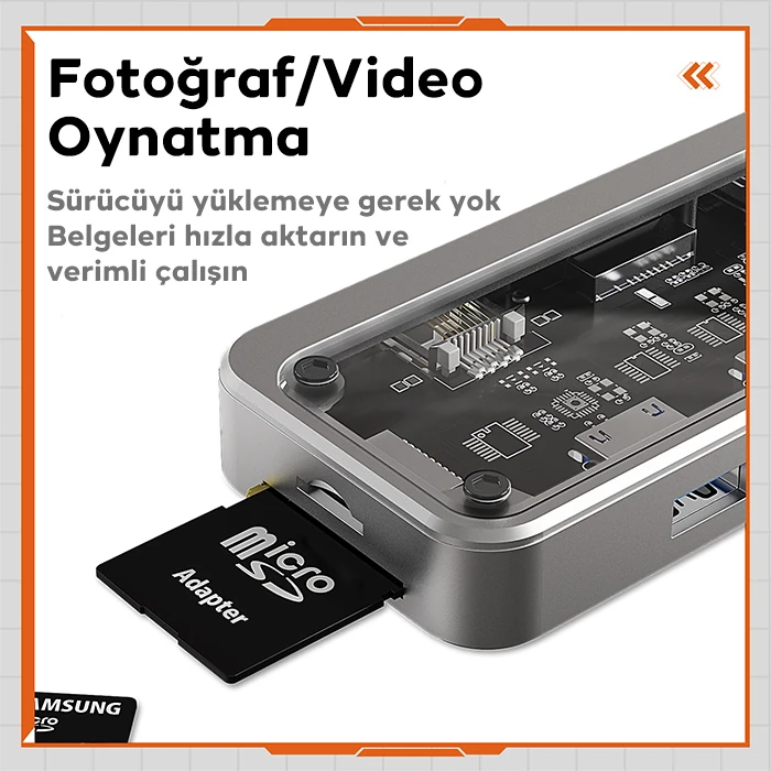 ALLY SW1V-PRO Type-c To USB3.0 3adet+ 3.5mm+ HDMI+ VGA+ SD + TF + Ethernet Çoğaltıcı Transparan Hub