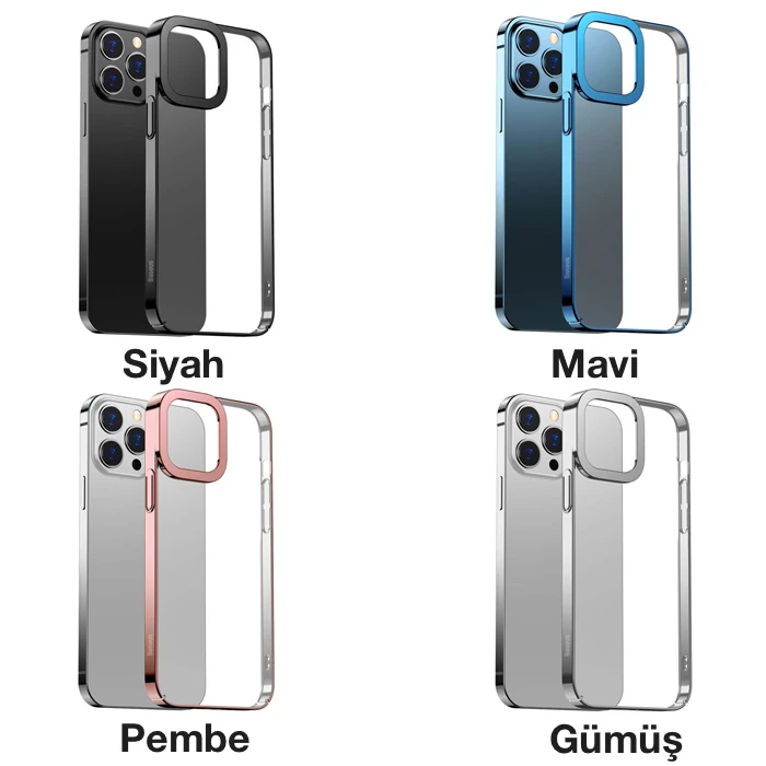 Baseus Glitter iPhone 13 Pro Max 6.7inç Kılıf Renkli Kenar Şeffaf Silikon
