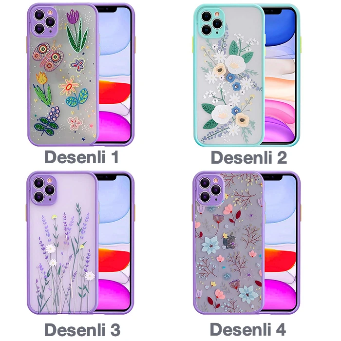 iPhone 11 Pro 5.8inç Kamera Korumalı Çiçek Desenli Silikon Kılıf
