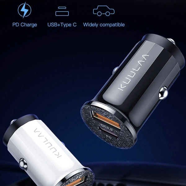 KUULAA 42W USB + Type-C Çift Çıkışlı Mini Hızlı Araç Şarj Cihazı