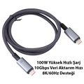 Ally USB 3.2 100W Type-C to Type-C 8K Görüntü-Data ve Ultra Hızlı Şarj Kablosu 1 Metre