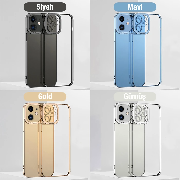 ALLY Fashion Series iPhone 12 6.1inç Kılıf Renkli Kenar Lazer Çerçeveli Silikon Kılıf