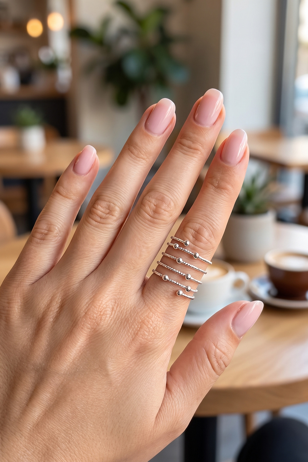 Pirinç Gümüş Renk Spiral Topçuklu Model Kadın Yüzük 5886