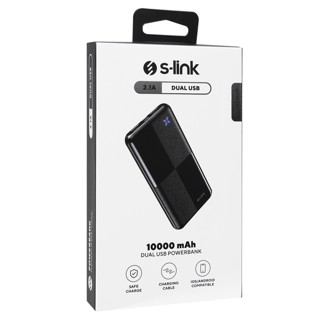 S-LINK IP-G12N Siyah 10.000mAh 2xUSB 1xMicro USB 1xType-C 4 LED Göstergeli PowerBank(1923)