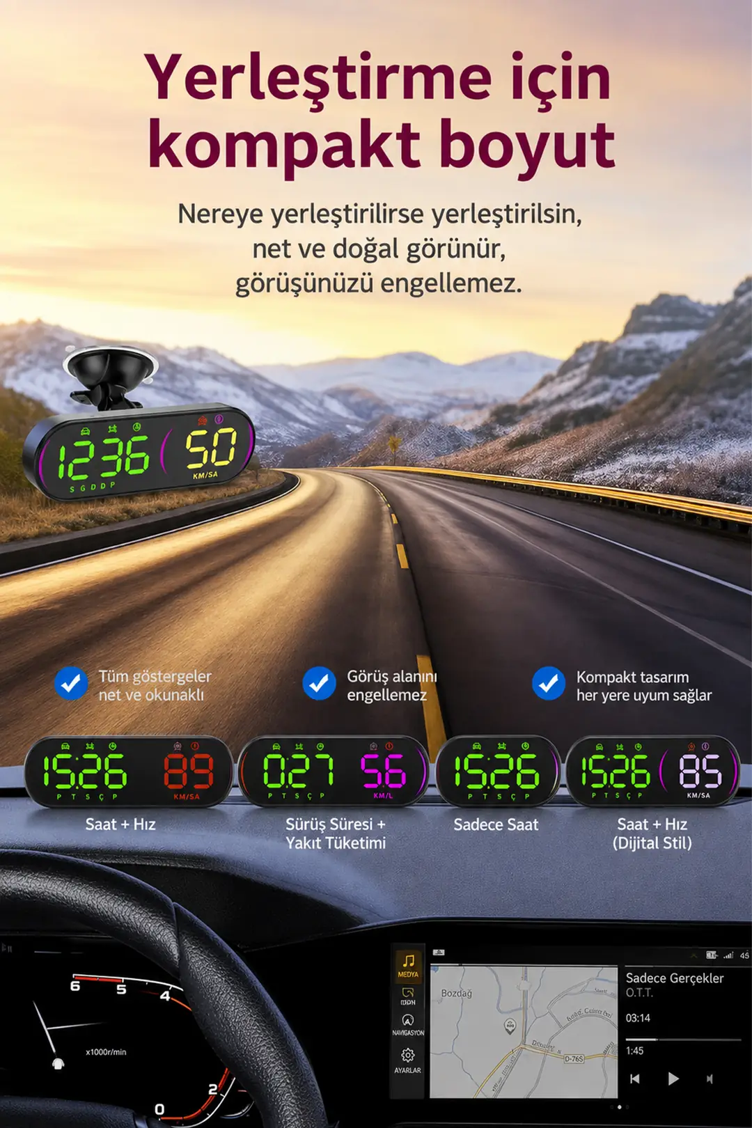 Ally HUD G26 GPS Head Up Display HUD Dijital Hız Göstergesi