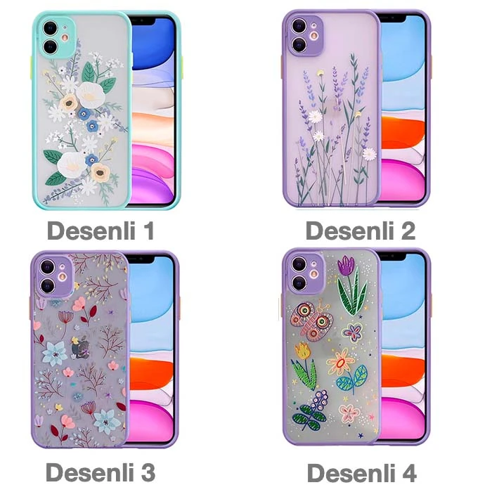 iPhone 12 6.1inç Kamera Korumalı Çiçek Desenli Silikon Kılıf