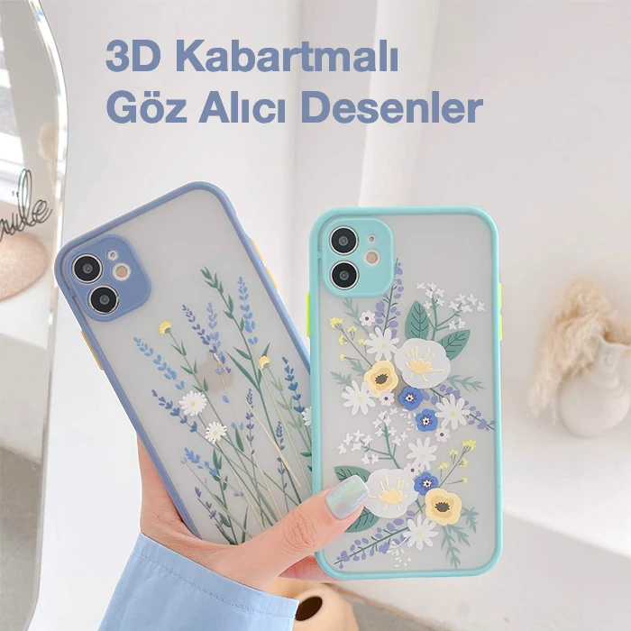 iPhone 12 6.1inç Kamera Korumalı Çiçek Desenli Silikon Kılıf