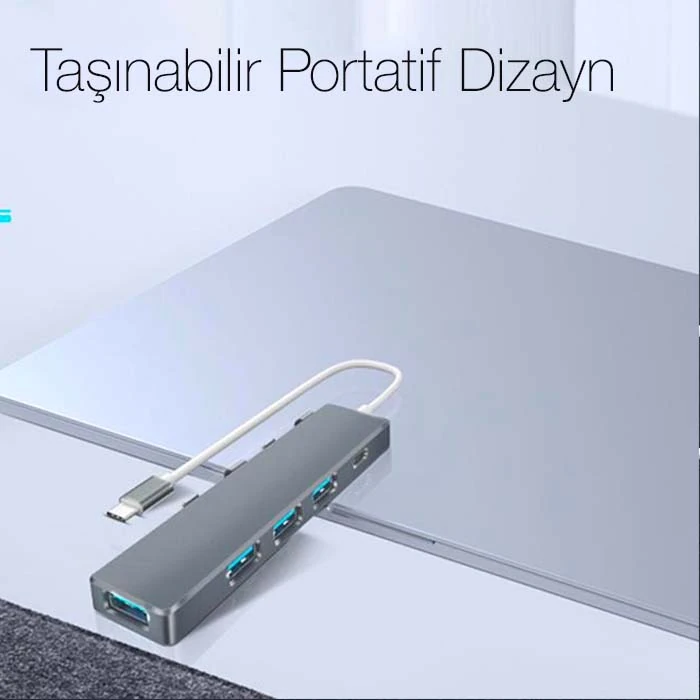 ALLY ADS-301C 5 in 1 Type C Dönüştürücü 4 Usb Portlu Adaptör Hub Çoklayıcı