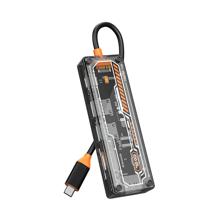 ALLY 6in1 Type-c To USB3.0 + USB2.0 + Type-c PD 100W + SD + TF + HDMI Çoğaltıcı Transparan Hub