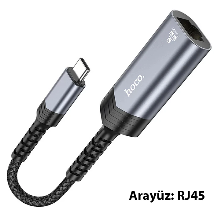 Hoco UA26 Type-c OTG RJ45 İnternet Adaptörü Dönüştürücü 1000 Mbps