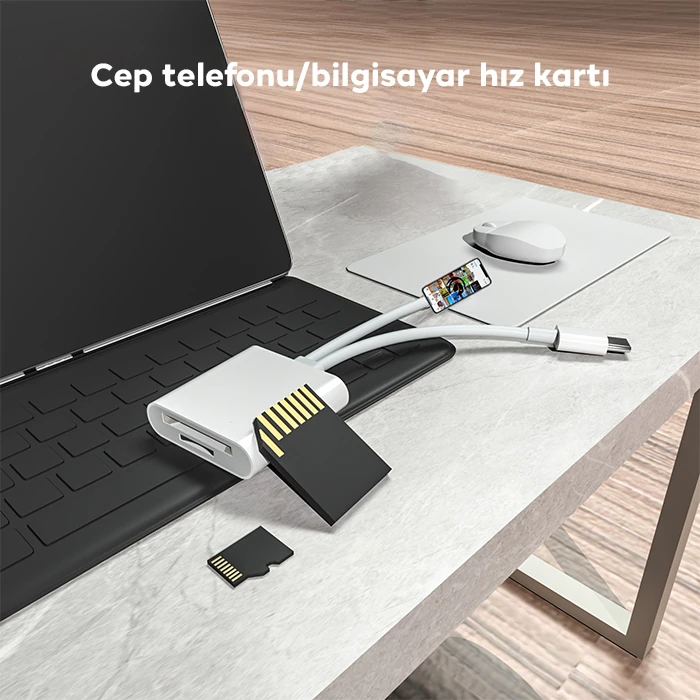 ALLY NK-101YST PRO Type-c/Lightning to SD-TF Kart Çevirici Adaptör