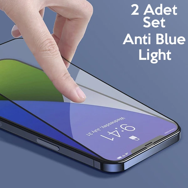 Baseus İPhone 12 Pro Max 6.7 0.3MM Full Anti Blue Light Tempered Cam Ekran Koruyucu 2Adet Set