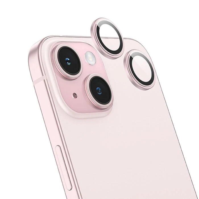 HOCO Crystal Clear iPhone 15-15 Plus HD 3D Metal Çerçeveli Kamera Koruyucu Lens