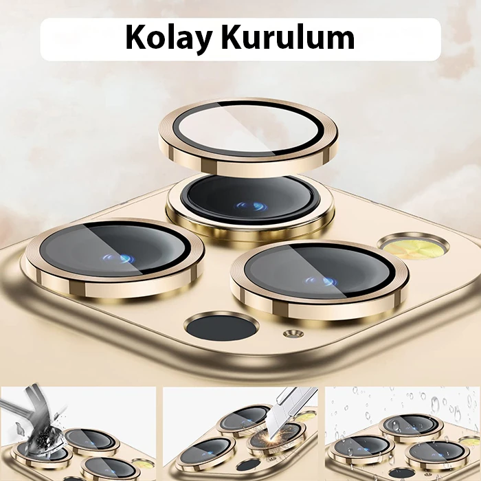 ALLY iPhone 14 Pro-14 Pro Max 3D Metal Çerçeveli Kamera Lens Koruyucu