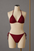 Kadın Bordo Yandan ve Boyundan Bağlamalı Bikini Mayo Takımı