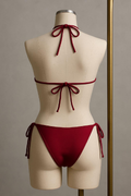 Kadın Bordo Yandan ve Boyundan Bağlamalı Bikini Mayo Takımı