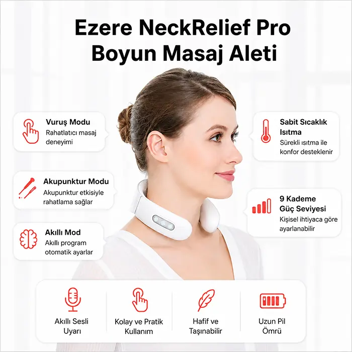 EZERE NeckRelief Pro Ultrasonik Dalgalı Ve Isıtmalı Rahatlatıcı Boyun Masaj Aleti