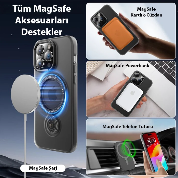 ALLY iPhone 15 Plus İçin Magsafe Uyumlu Standlı Manyetik Silikon Kılıf