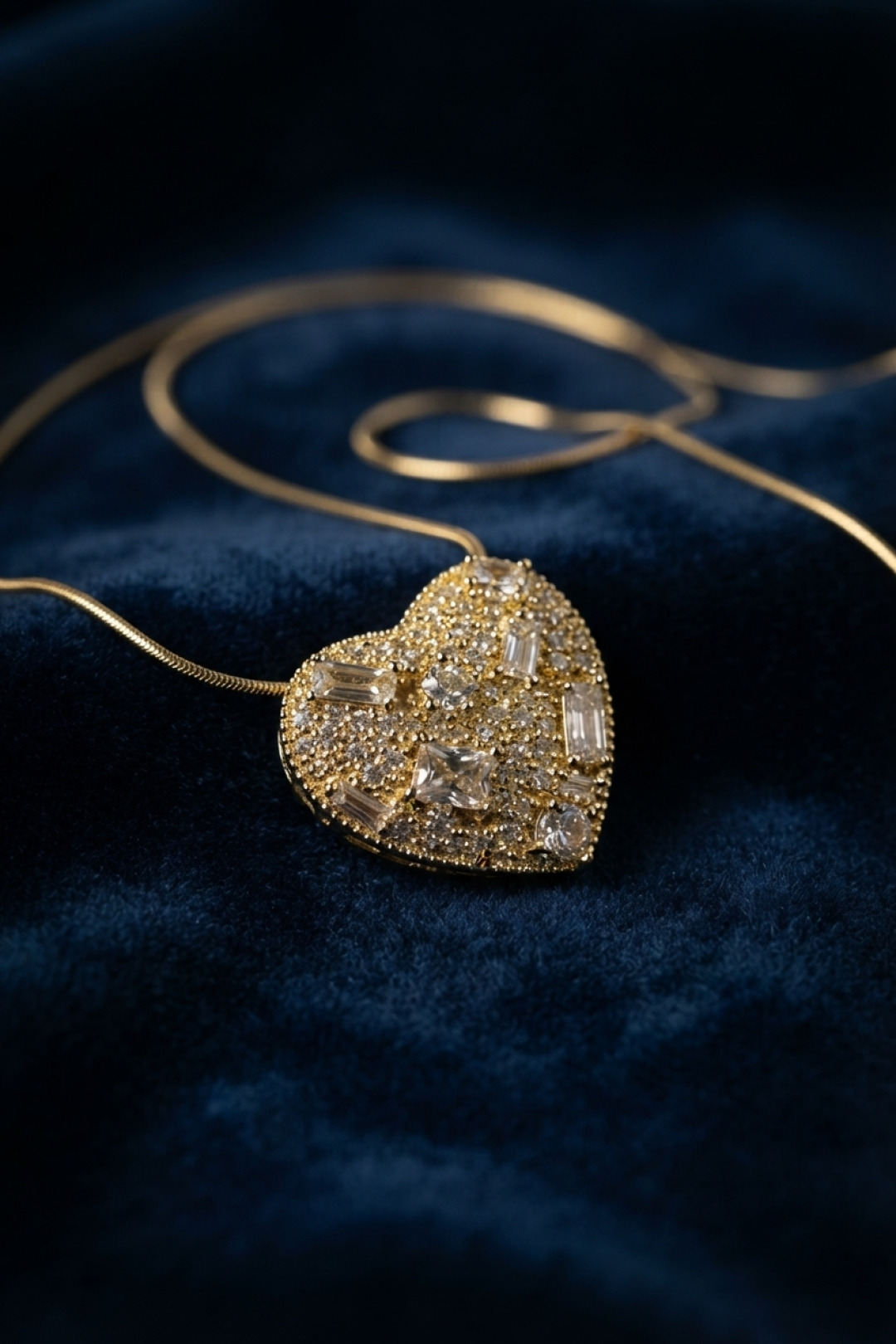 316L Çelik Zincir Gold Renk Zirkon Taşlı Kalp Model Kadın Kolye 5886