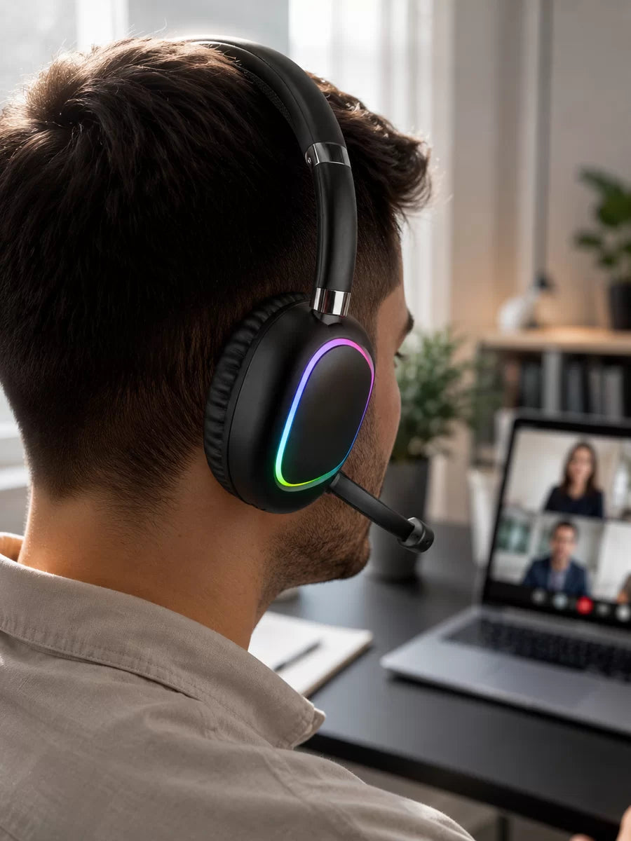 RGB Işıklı Bluetooth Mikrofonlu Kulaklık Uzun Süreli Kullanım Type-C Şarjlı