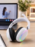 Bluetooth 5.0 Beyaz Kulak Üstü Kablosuz Kulaklık Mikrofonlu RGB Aydınlatmalı