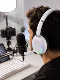 Kablosuz Bluetooth Mikrofonlu Beyaz Kulaklık RGB Işıklı